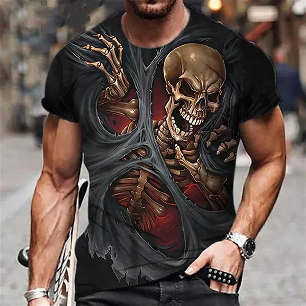 Mens 3D Printed T-Shirt Fashion Punk Style O-Neck Short-Sleeved Tops Skull Pattern Mens T-Shirt Oversized Tee Mens Clothing W250224