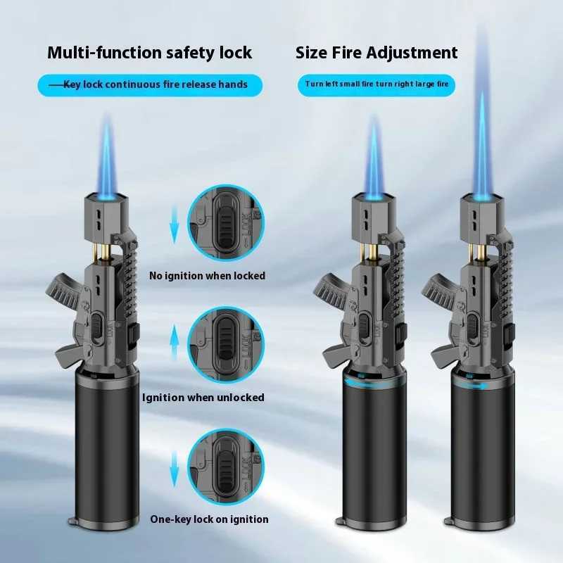 New Style Direct-Flush Blue Flame Torch Lighter Windproof Gun Lighter Butane Inflatable Lighters Home Tool Adventure LightersT250224