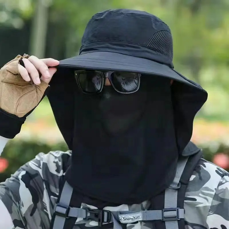 Summer sun hat UV protection outdoor hunting and fishing hiking camping neckband fisherman 250210
