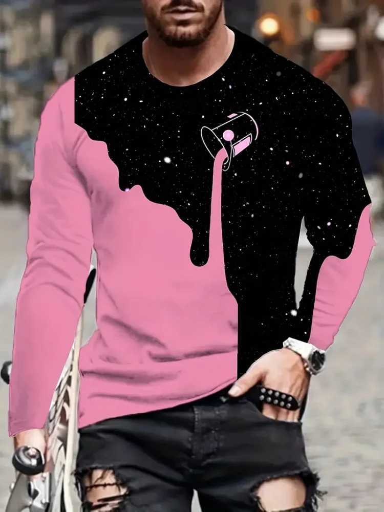 Colorful Starry Sky 3D Printed Mens Crewneck Long Sleeve Urban Street Fashion Trend Mens T-shirt Loose Casual Mens Shirt W250224