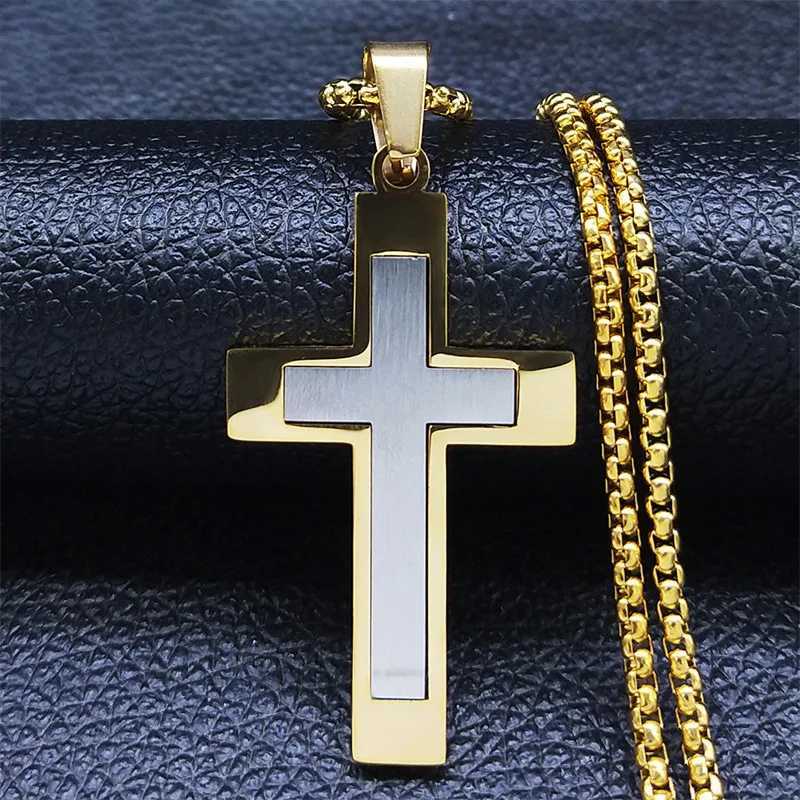 HNSP Stainless Steel Cross Pendant Chain Necklace For Men Christ Jesus Jewelry Catholic Crucifixes Rosaries Accessories X250224