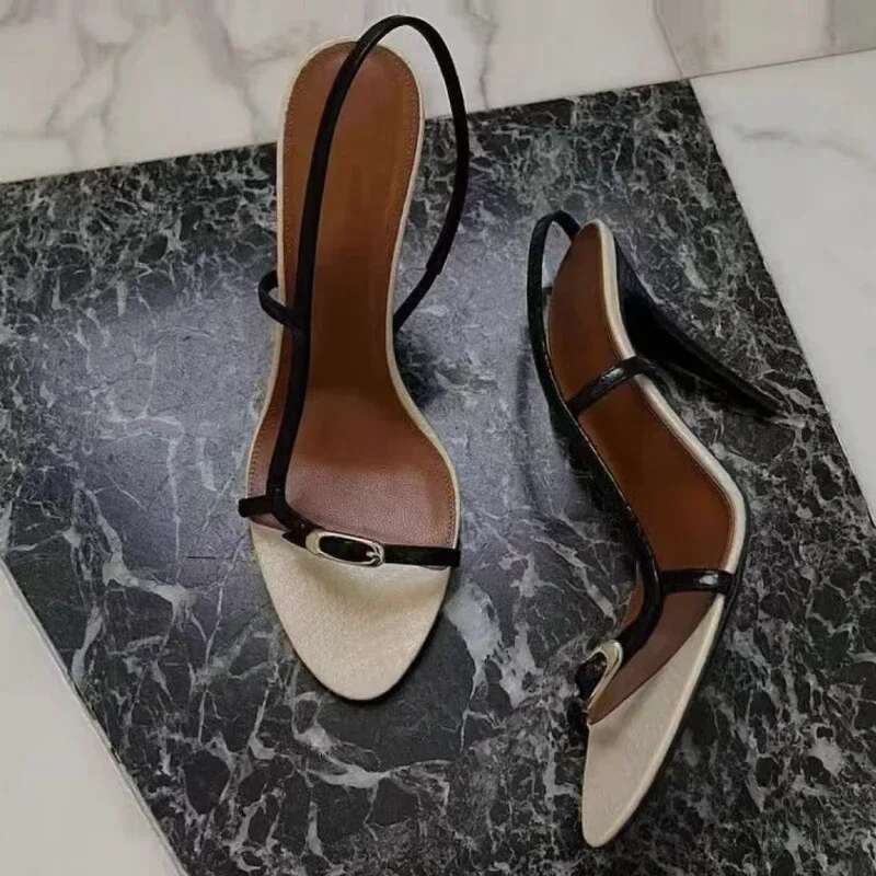 Designer Buckle Open Toe Slip On Back Strap Sandals Women Summer Fashion Black White High Heels Wedding Prom Shoes Atos Mujer