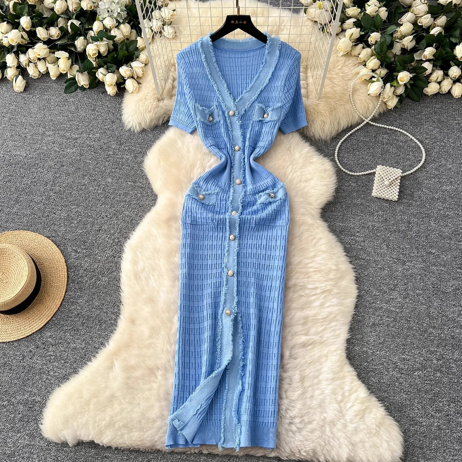YuooMuoo Chic Fashion Sexy Slim Wrap Bodycon Dress Summer Style Women Knitted Long Elegant Office Lady Vestidos 250222