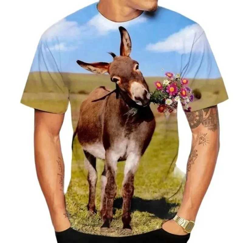 Summer Fun Harajuku Round Neck Short Sleeve Animal Donkey Pattern Mens Printed T-shirt Fashion Casual Oversized T-shirt W250224