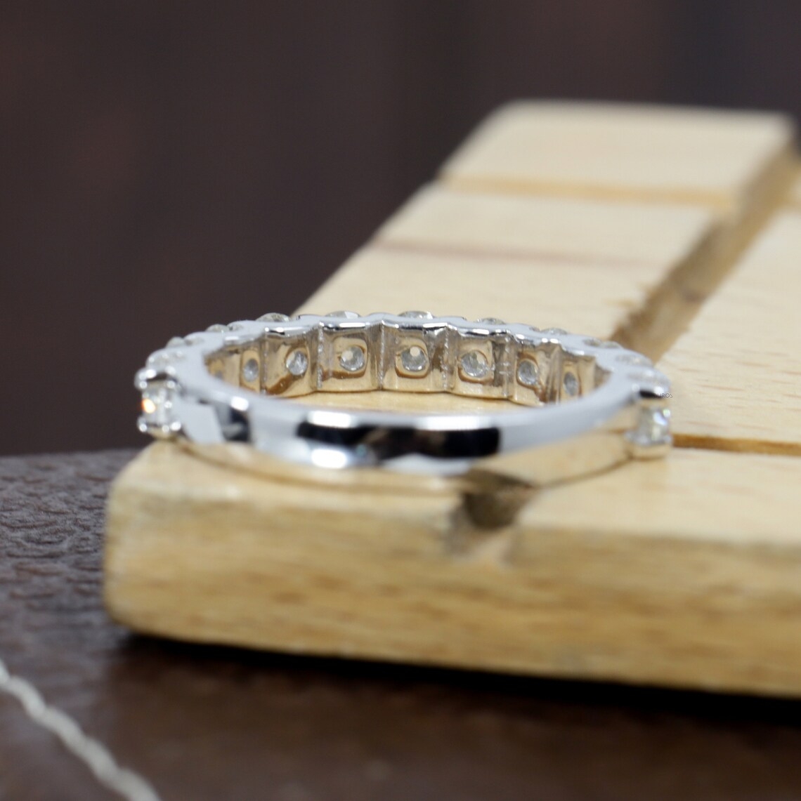Jewelry 3.0mm Round Cut EF Color Lab Diamond Half Set Eternity Band Stackable Ring 18K White Gold Ring Womens Wedding Ring