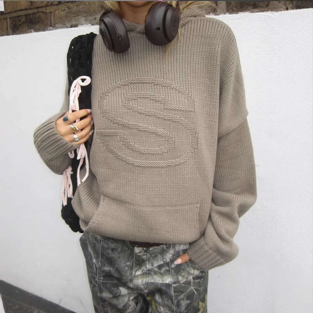 Y2K hooded casual letter knitted trendy loose sweater for autumn and winter 2025 season