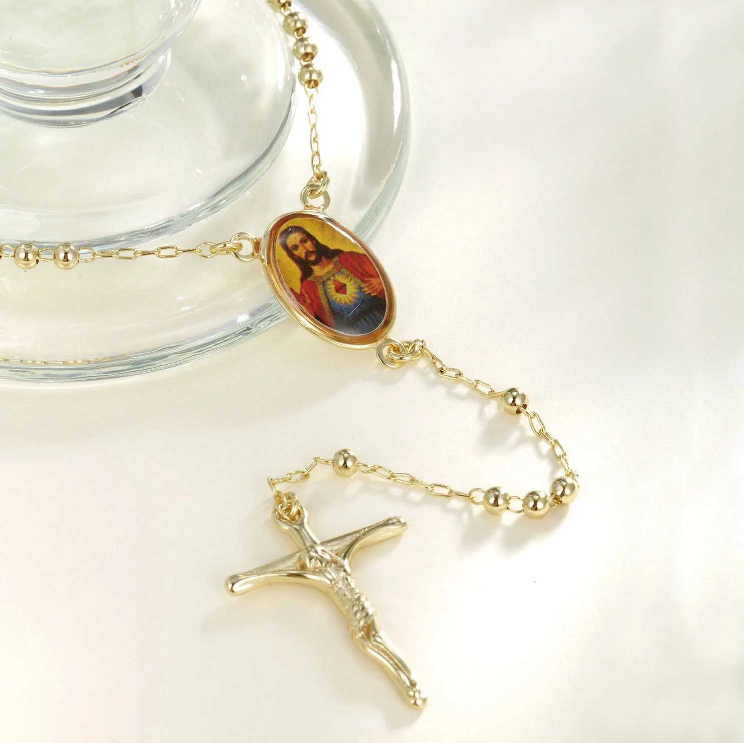 XP Jewelry --- 50 cm Mary Jesus Cross Beads Pendant Necklaces for Wen Men Light Gold Plated 14 k Jewelry Nickel X250224