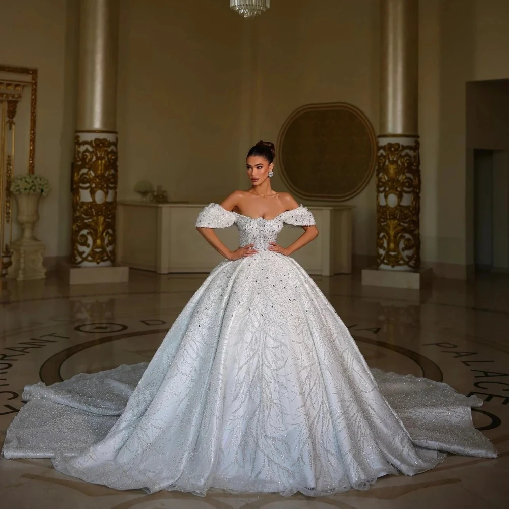Exquisite Ball Gown Wedding Dress For Women Off Shoulder Sleeveless Bridal Gowns Crystal Sequins Sweep Train Dresses Custom Made vestidos de novia