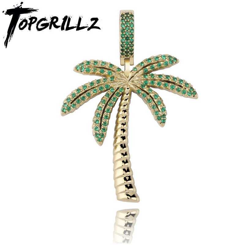 TOPGRILLZ Coconut Tree D Cube Zircon Pendant and Necklace Gold and Silver Colorful Plated Hip Hop Mens Jewelry X250224