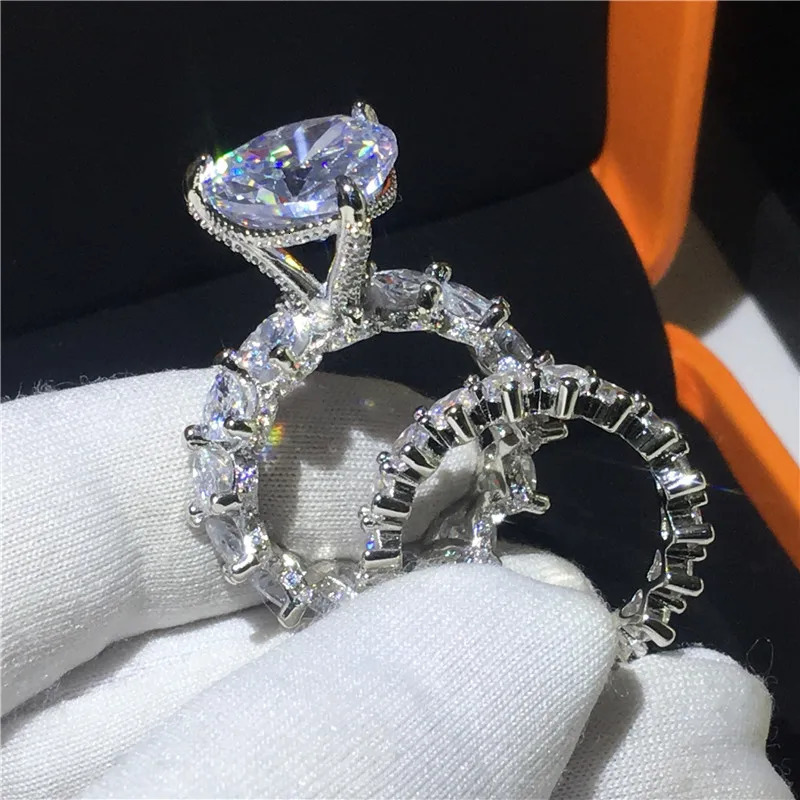 Heart 8ct Lab Diamond Ring Sets 925 sterling silver Engagement Wedding band Rings for Women Men Birthday Party Jewelry 250219