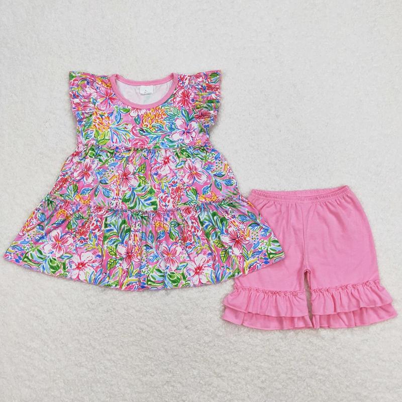 Clothing Sets Baby Girls Clothes Flowers Tunic Tops Pink Shorts Summer Fashion Kids Designer Boutique Outfits
