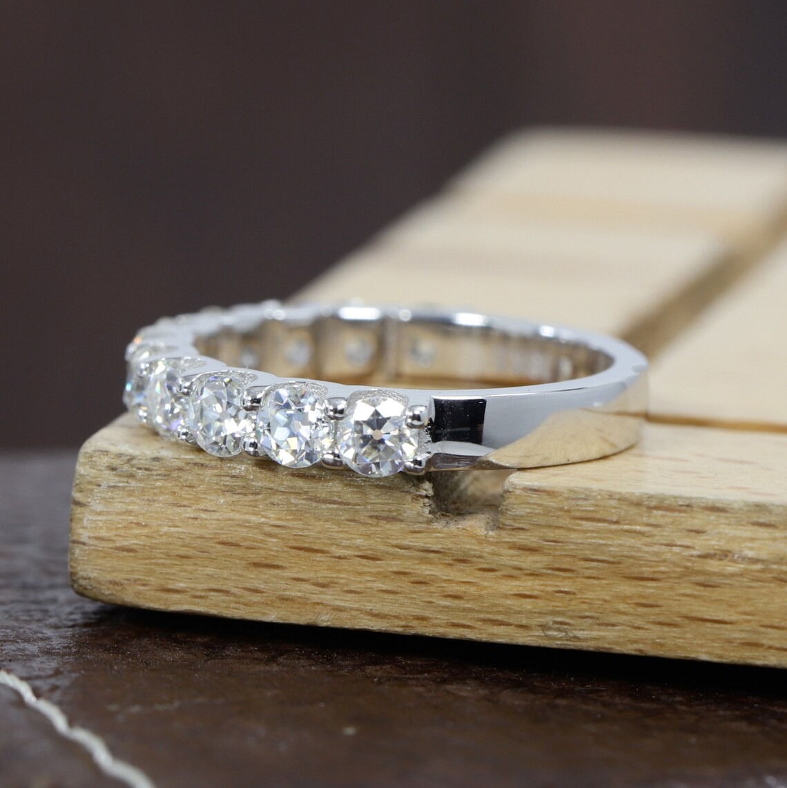 Jewelry 3.0mm Round Cut EF Color Lab Diamond Half Set Eternity Band Stackable Ring 18K White Gold Ring Womens Wedding Ring