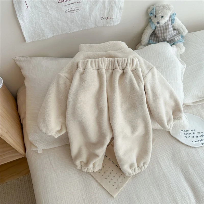 Kids Fleece Warm Set Winter Plus Velvet Outfits Long Sleeved Pullover TopsPants 2Pcs Autumn Childrens Casual Clothing Suits 250224