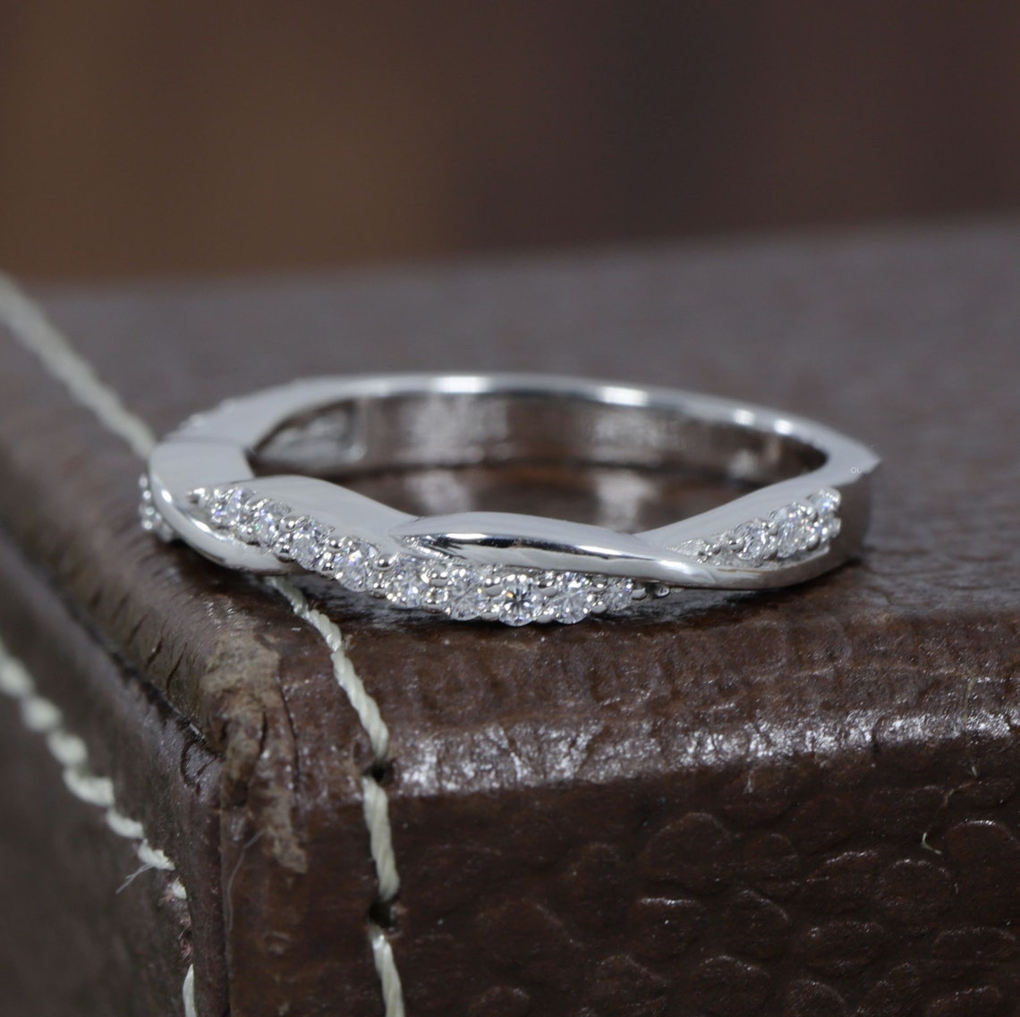 18K White Gold Twisted 0.30ct Wedding Band Lab- Grown Round Diamond Ring Dainty Eternity Ring For Women Birthday Gift For Her