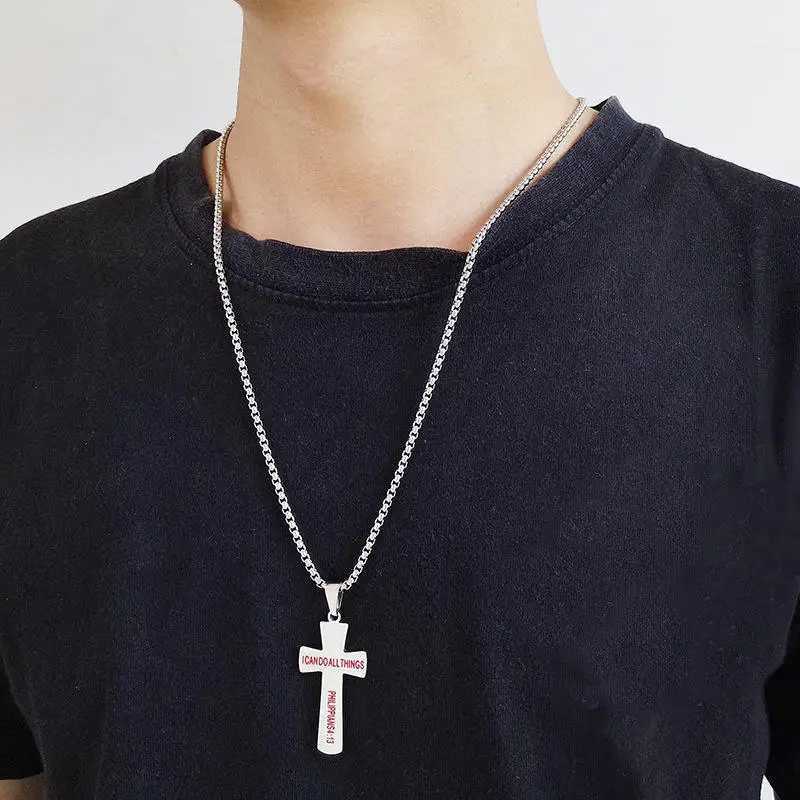 HNSP Baseball Accessories Stainless Steel Cross Chain Pendant Necklace For Men Boy Gift X250224