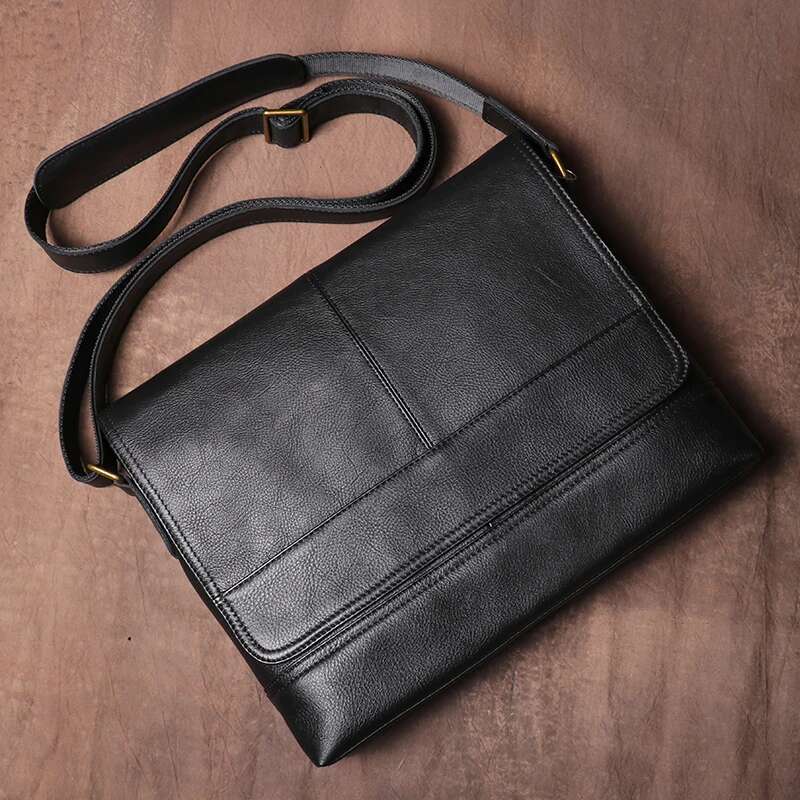 LUOKIR Vintage Genuine Leather Men's Crossbody Cowhide Shoulder Briefcase Classic Flap Messenger Bag For 12.9 Inch Ipad