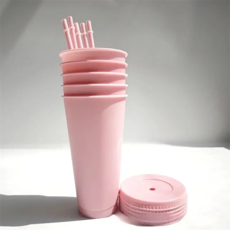 5pcs Tumblers with Lids and Straws Reusable Plastic Cups Iced Coffee Large Water Bottle Party Cold Mug Summer Drinkware 250224