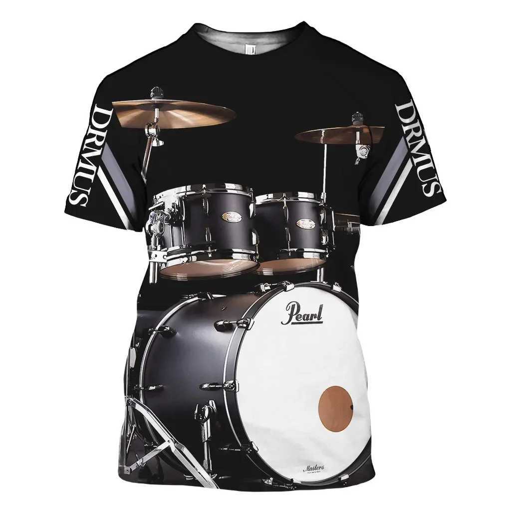 Classic Instrument Drumbeat 3D Printed Pattern Summer Mens T-shirt Oversized Casual Short Sleeve Shirt Trend Fashion Music Top W250224