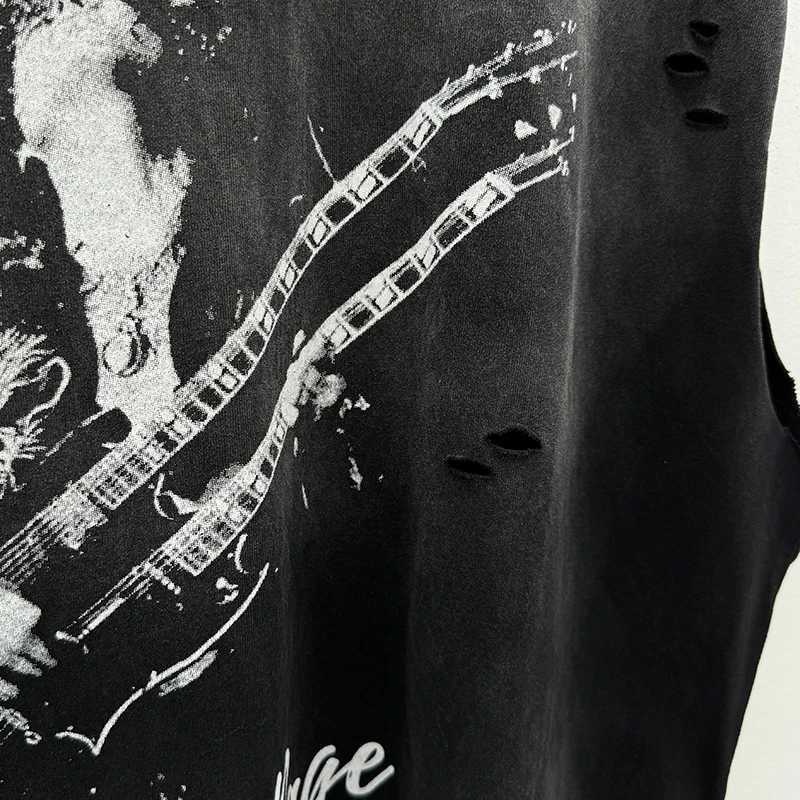 Men's Tank Tops 25SS High Street Vintage Washed Black Damaged Hole Saint Tank Top Best Quality Cotton Sleeveless T-Shirt Men Women Vest z250223