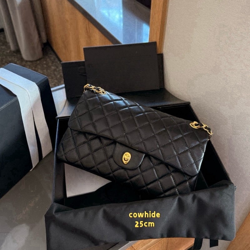 Shoulder Bag Designer Bag 25cm Flap Bag Chain Bag Strap Cross Body Bag Handbag With Gold Hardware Real Cowhide Women Fashion Purse Classic Crossbody Designer Bags
