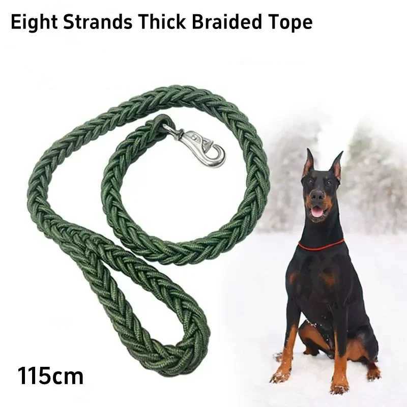Large Dog Leash Nylon Braided Traction Rope Pet Walking Thick Hand Rope For Bulldog Rottweiler Hound Dogs Accessories Y250704
