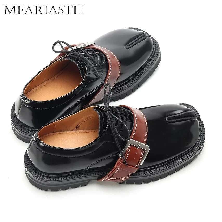 Size 46 Chunky Tabi County Combat Loafers Men Women Tabis Shoes Footwear Leather Lug Sole Black Split Toe Flats With Belt 2024