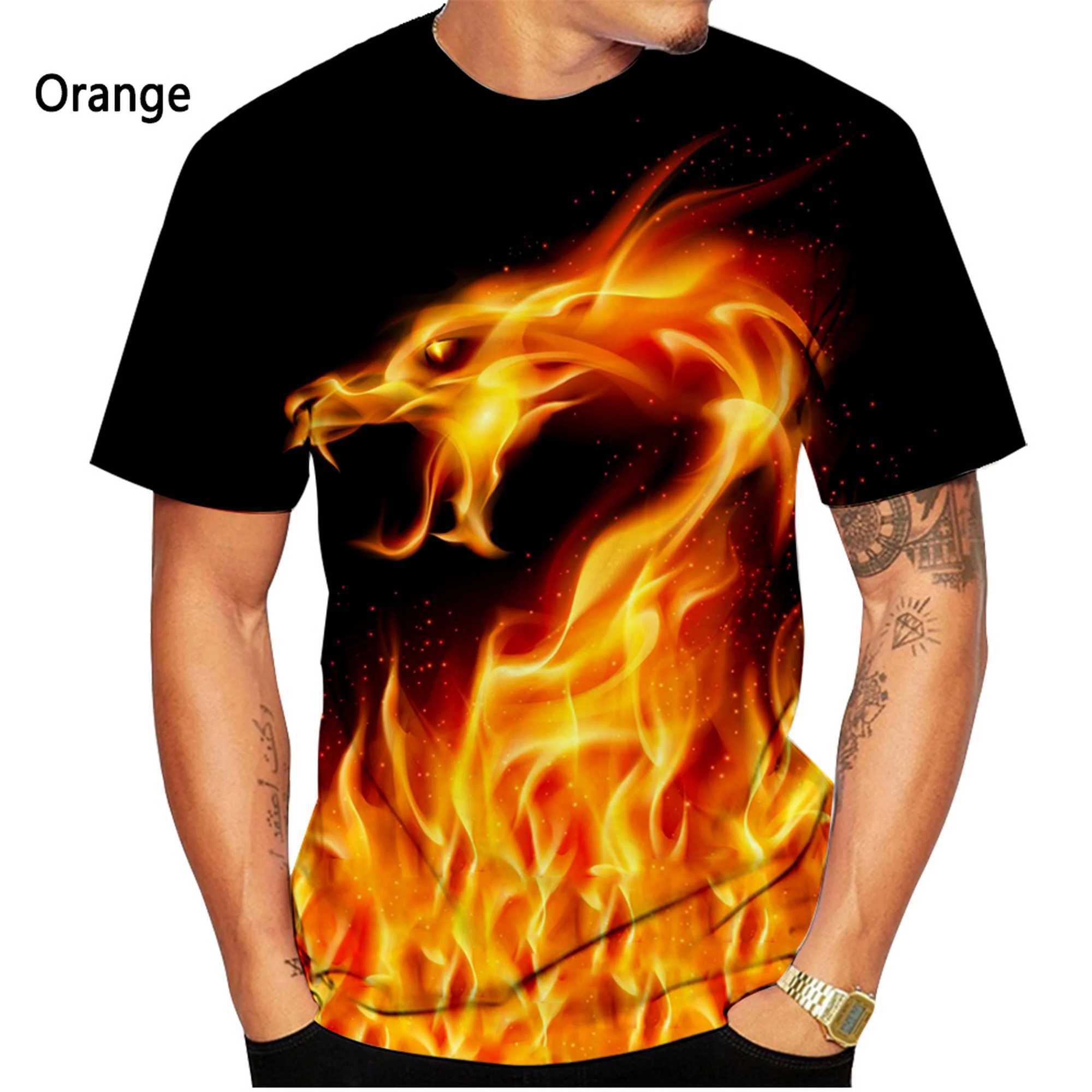 New fashion color flame 3D printed T-shirt for men and women summer casual short sleeved top W250224