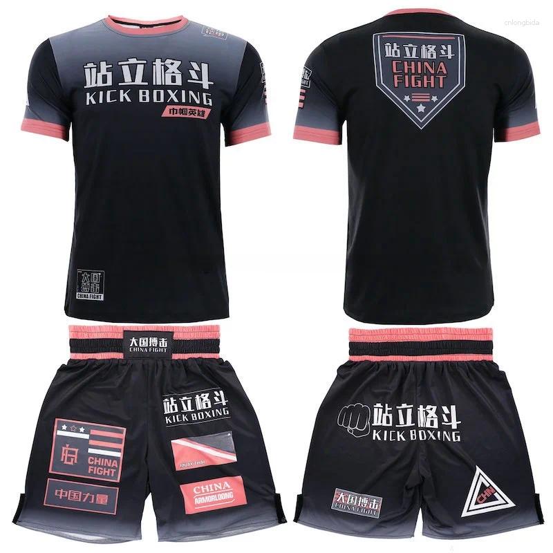 Mens Tracksuits Muay Thai Shorts and Shirt Set - Multi-Color Cage Fighting Kickboxing Boxing Gym Training Uniform football tracksuit