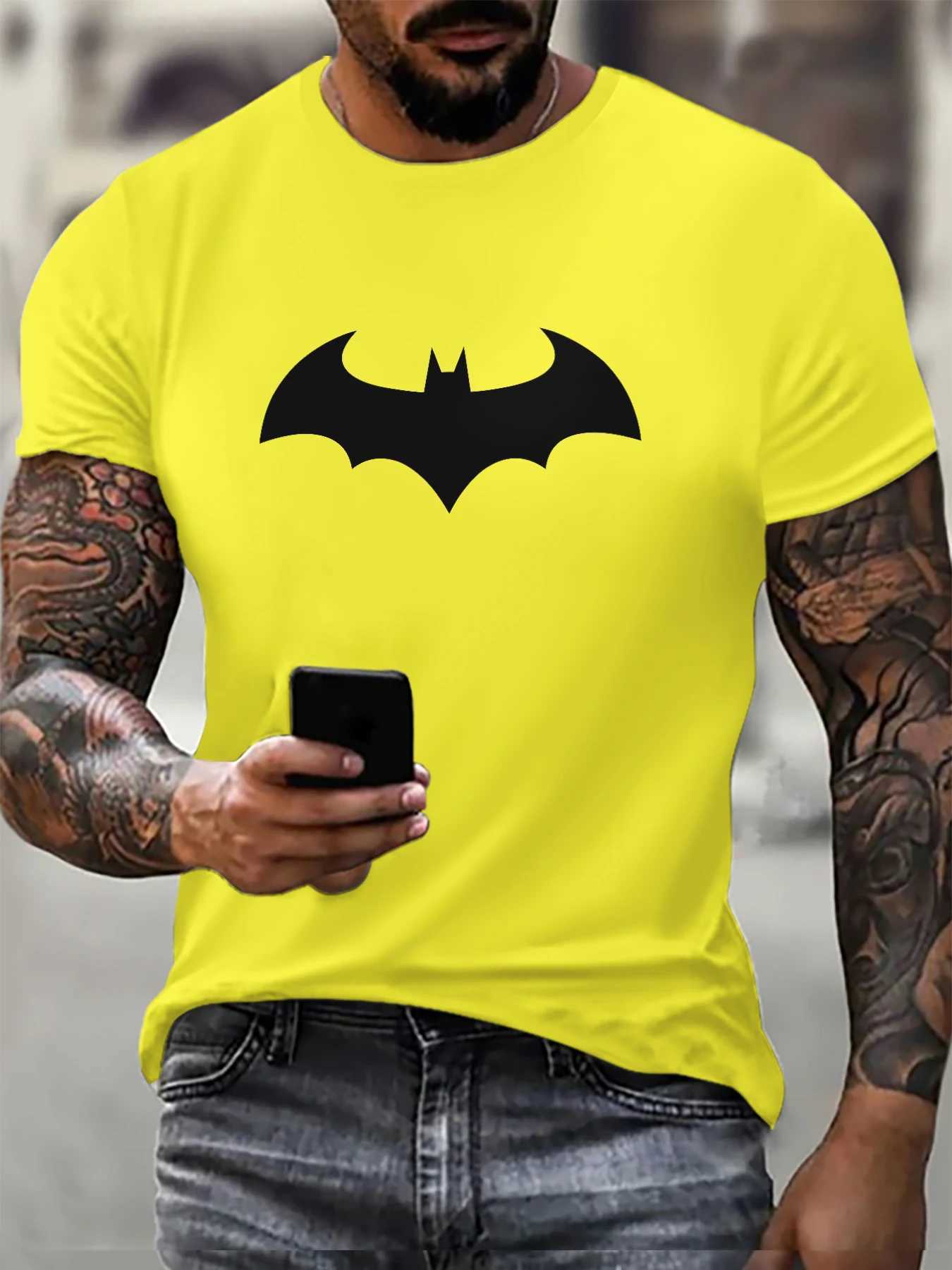 Fashion Bat Pattern Mens T-shirt Summer Short Sleeve Outdoor Street 3D Printed Hip Hop T-shirt 6XL Plus Size Casual Top W250224