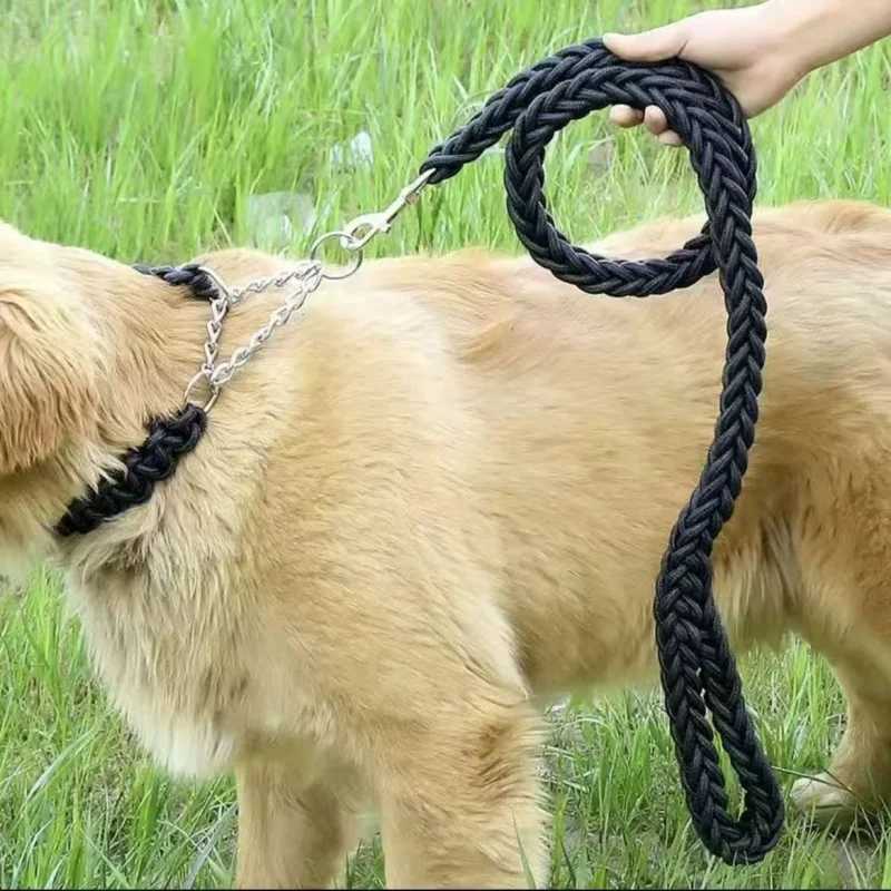 Large Dog Leash Nylon Braided Traction Rope Pet Walking Thick Hand Rope For Bulldog Rottweiler Hound Dogs Accessories Y250704