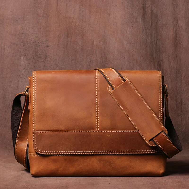 LUOKIR Vintage Genuine Leather Men's Crossbody Cowhide Shoulder Briefcase Classic Flap Messenger Bag For 12.9 Inch Ipad
