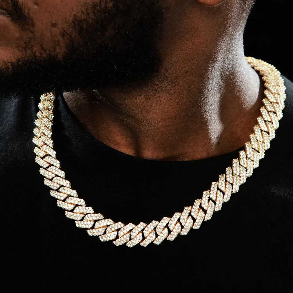 14mm d Prong Cuban Chain Diamond Bling CZ mi Cuban Link Necklace Hip Hop Jewelry for Men X250224