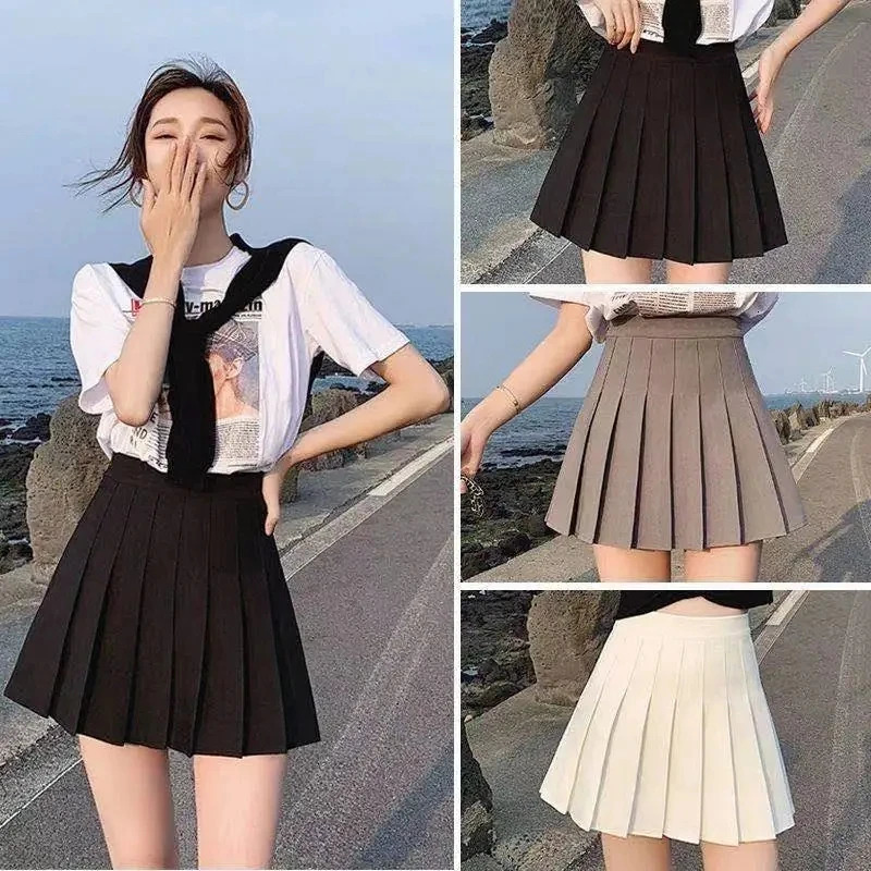 Short skirt womens plus size womens summer high waisted Harajuku Korean black mini pleated skirt female student uniform 250224