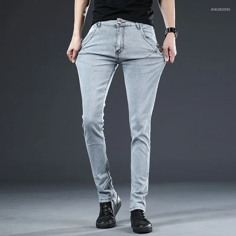 Men's Jeans Classic Trendy Men Skinny Light Blue Washed Slim Fit Simple Casual Fashion Cotton Street Denim Pants