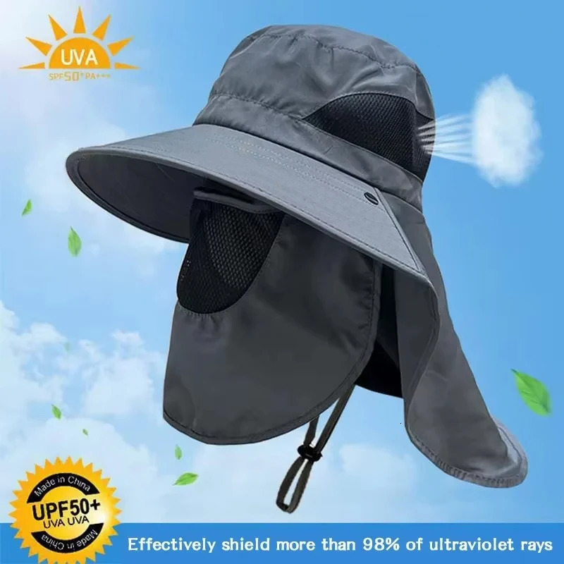 Summer sun hat UV protection outdoor hunting and fishing hiking camping neckband fisherman 250210