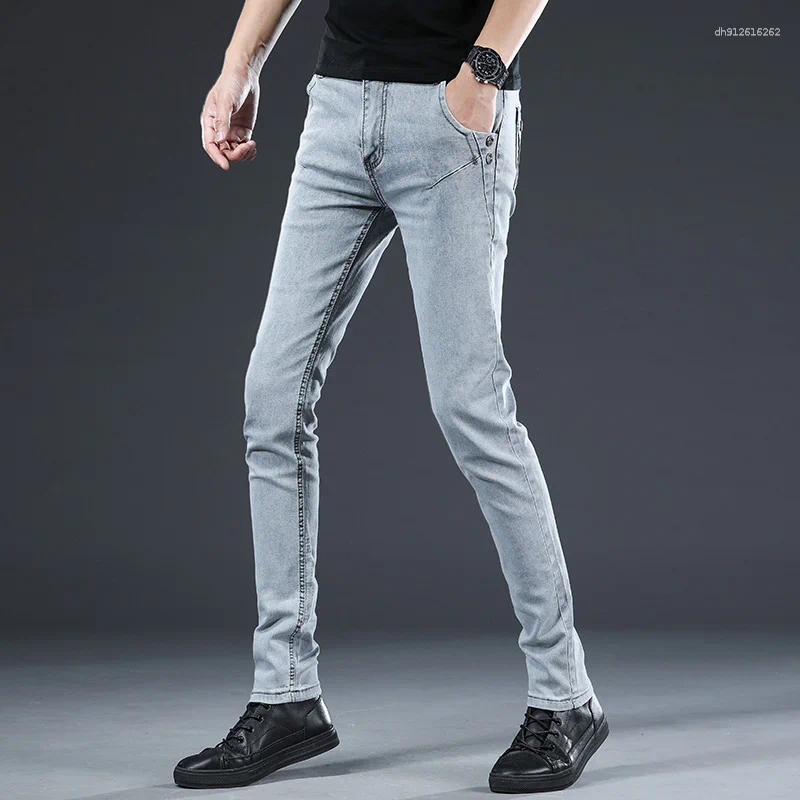 Men's Jeans Classic Trendy Men Skinny Light Blue Washed Slim Fit Simple Casual Fashion Cotton Street Denim Pants