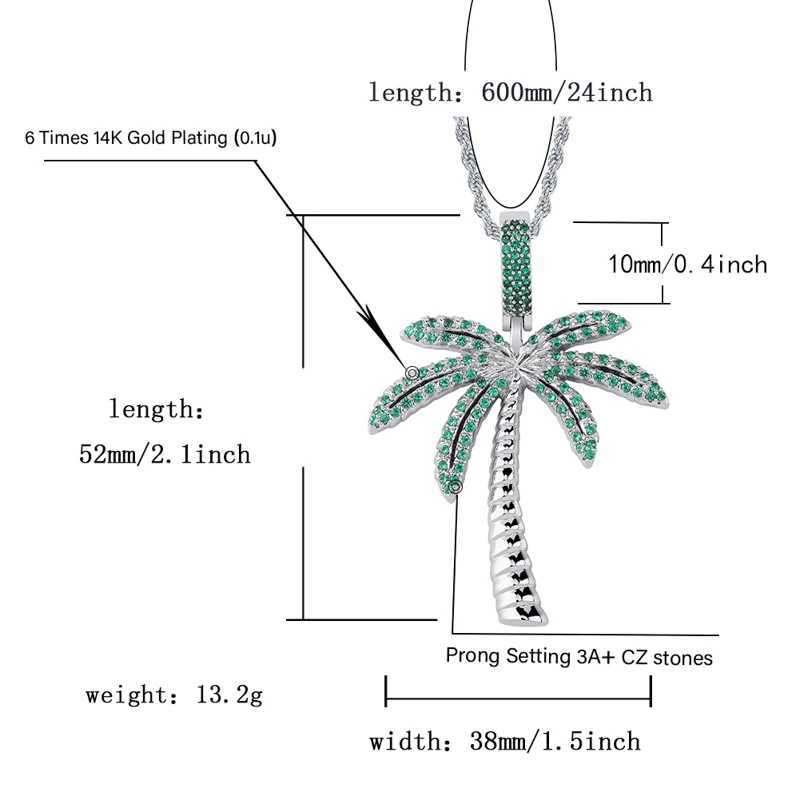 TOPGRILLZ Coconut Tree D Cube Zircon Pendant and Necklace Gold and Silver Colorful Plated Hip Hop Mens Jewelry X250224