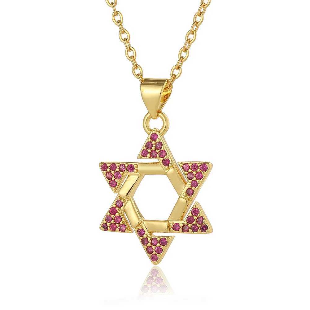 Cubic Zirconia Crystal Je Star Of Davids Pendant Chain Necklace Wen Gold-plated Brass CZ Stones ns Seal Jewelry Her X250224