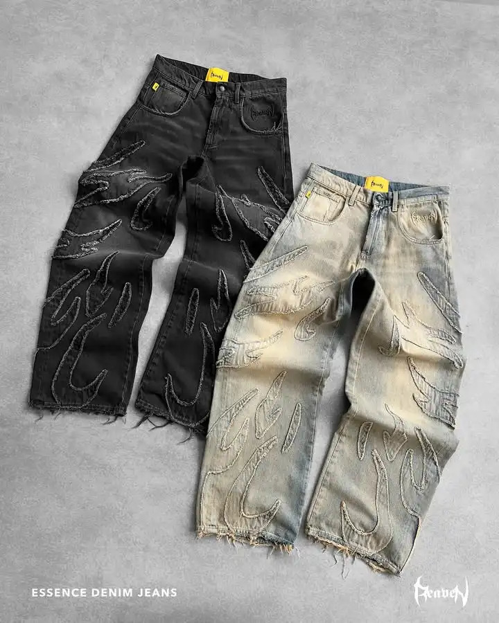 Street Reaven Jeans Y2K Clothing Mens Womens Harajuku Hip Hop Tear Embroidery Retro Aged Baggy Jeans Low Waist Wide Foot Pants 250221