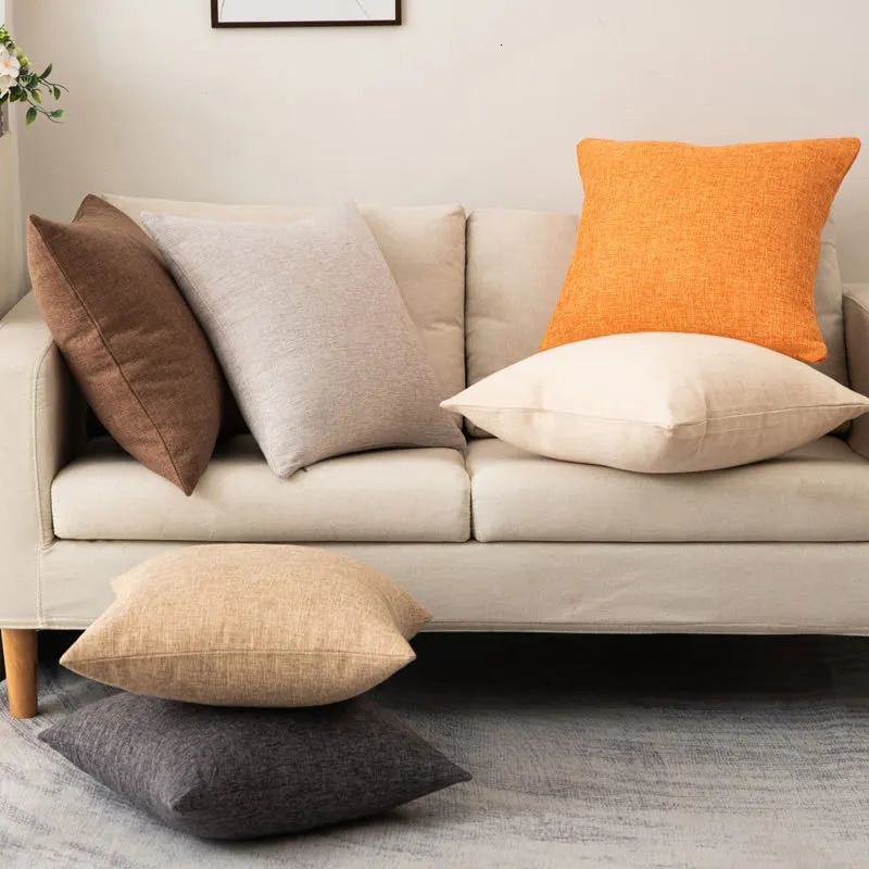 Scandinavian ins style solid colour pillow cover heavy cotton linen living room sofa cushion winter waist pillow case 250224