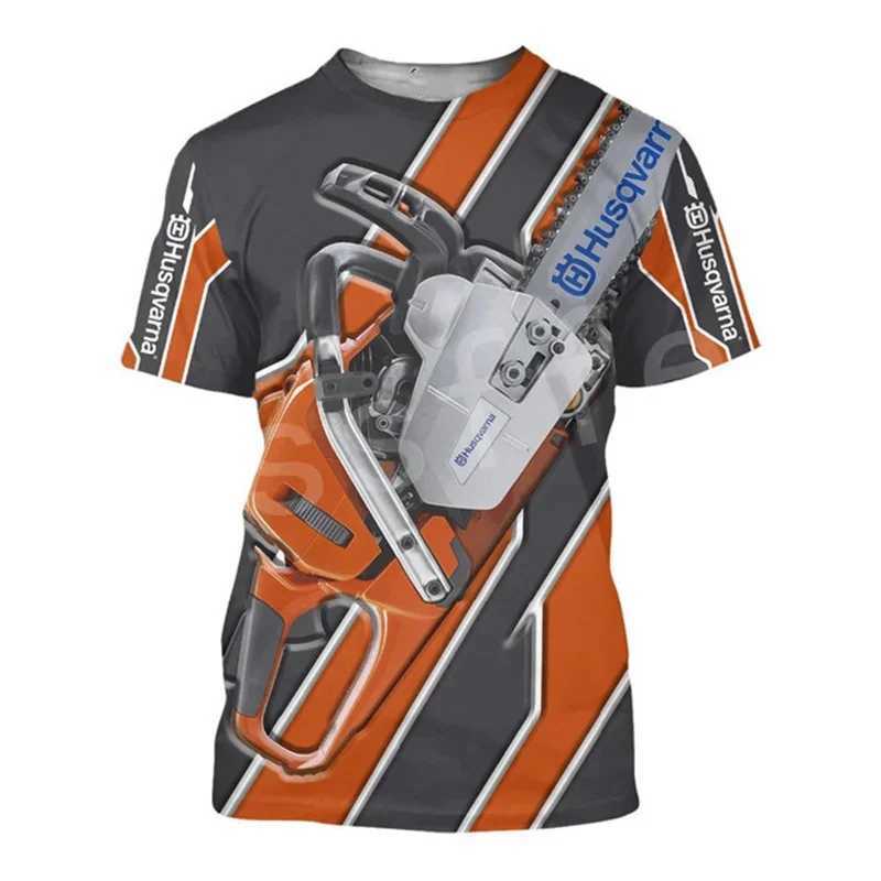 Impact Drill Chainsaw Machine Mechanical 3D Printing Mens Short Sleeved Comfortable And Breathable T-Shirt Daily Street Trend W250224