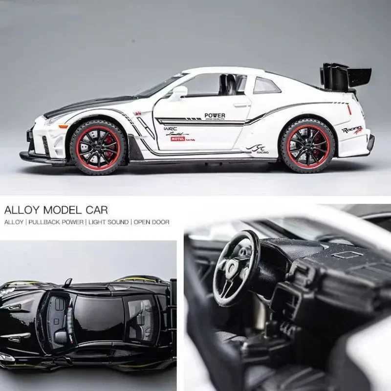 1 32 Nissan GTR R34 R35 alloy sports die-casting metal racing car model sound and light series childrens toy gift Free shipping