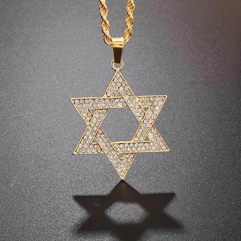 Star of David Hexagonal Zircon Necklace Hip Hop Style Jewelry Gift Accessories for Men and Women X250224