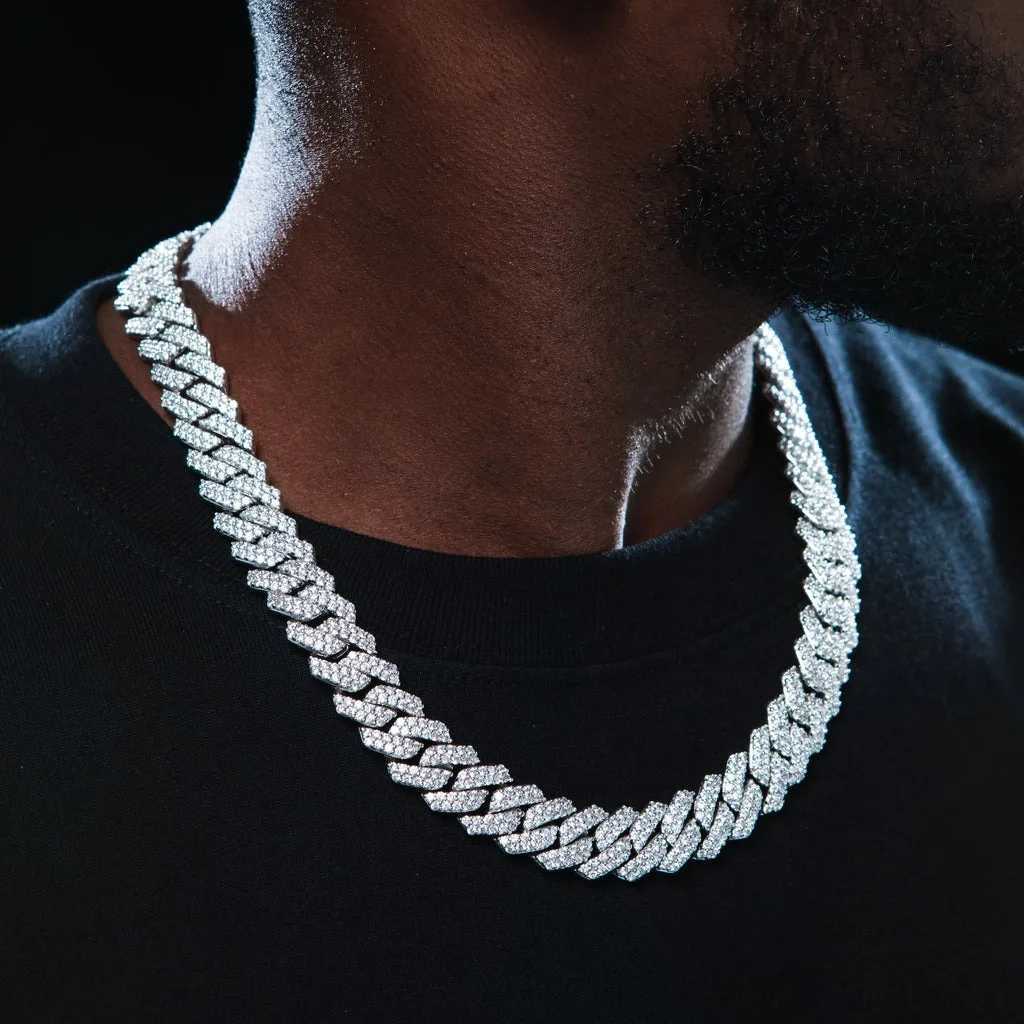14mm d Prong Cuban Chain Diamond Bling CZ mi Cuban Link Necklace Hip Hop Jewelry for Men X250224