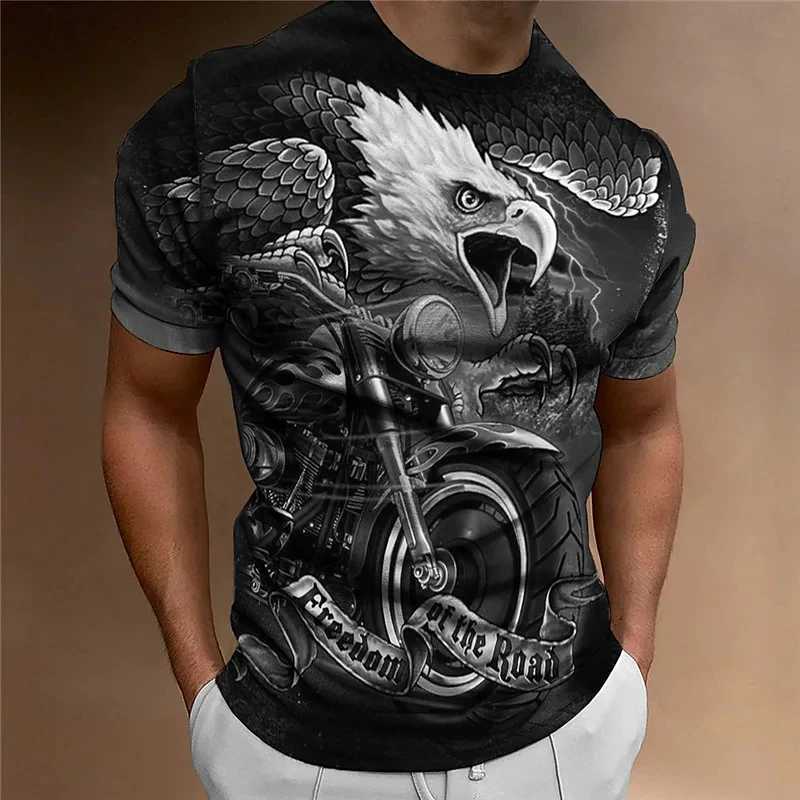 Animal T-Shirt For Men Eagle Motorcycle 3d Print Retro Trend Mens Top Loose Oversized Shirt Everyday Casual Clothing Street Tee W250224