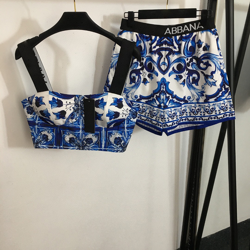 Vacation Bohemia Tracksuits Women Sexy Tanks Shorts Letters Print Camis Shorts Set Classic Sling Vests Tracksuit