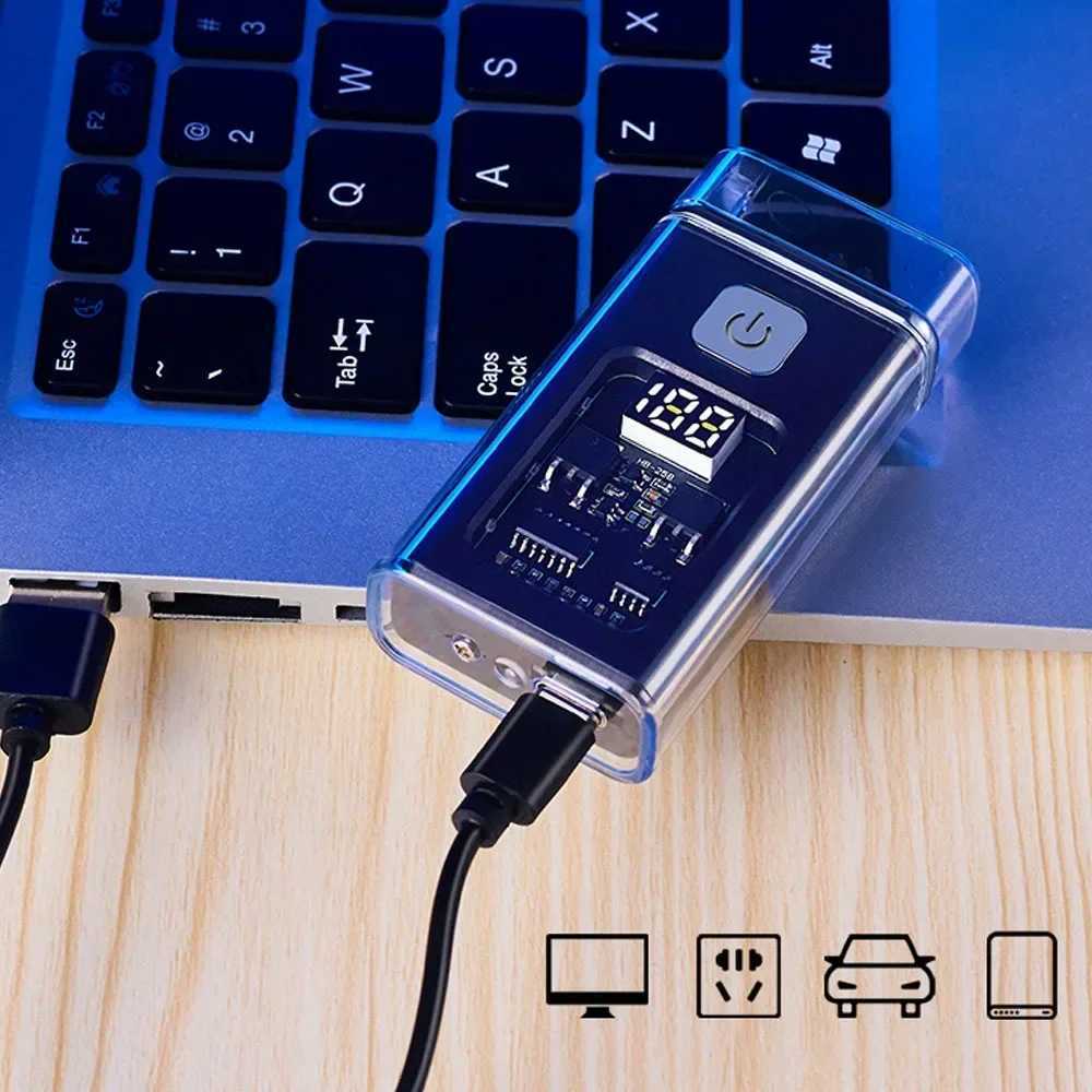 Stylish USB Rechargeable Electric Lighter Cool Windproof Dual ARC Plasma Lighters for Men Outdoor Camping Gadgets Fire StarterT250224