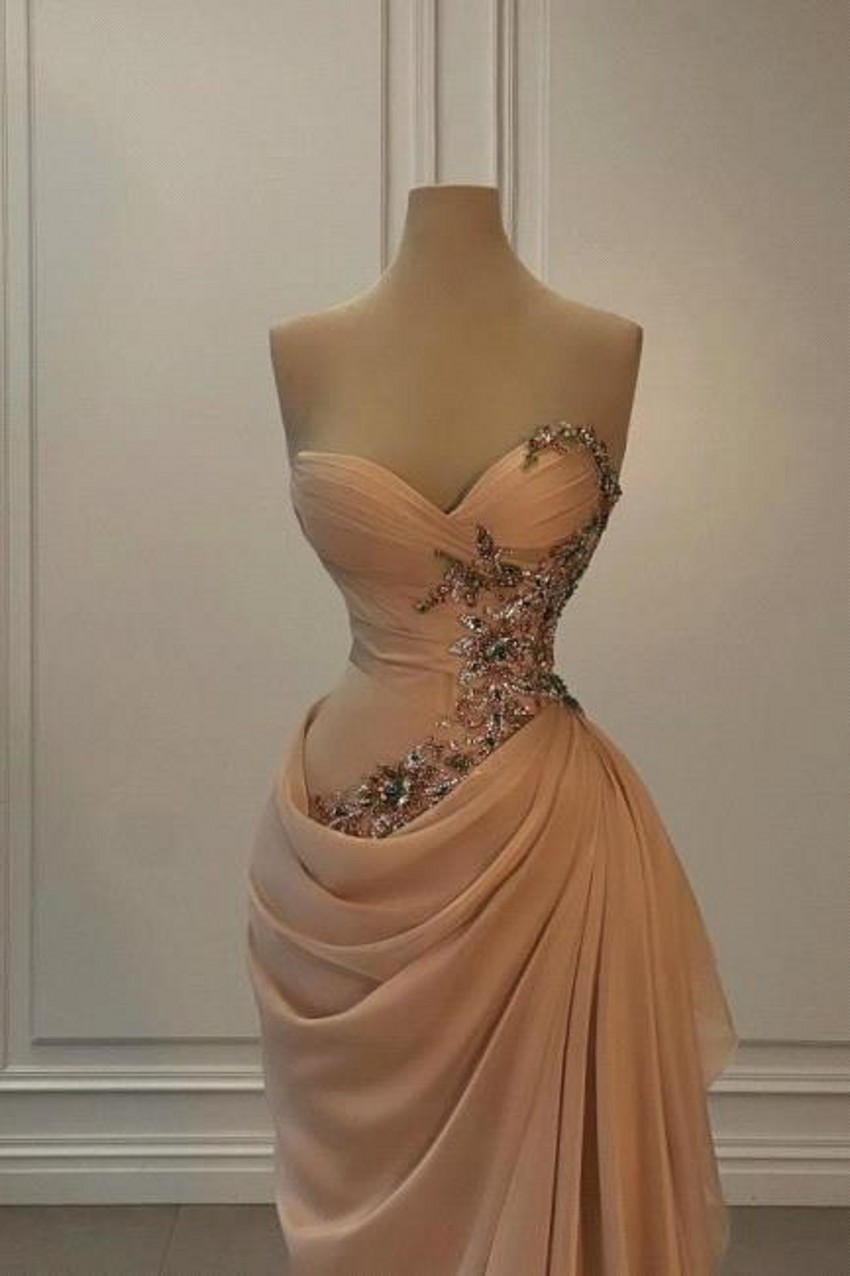 Elegant Pink Mermaid Evening Dresses Sweetheart Pleats Crystal Beaded Prom Waist Decor Dress for Special Ocn BC20153