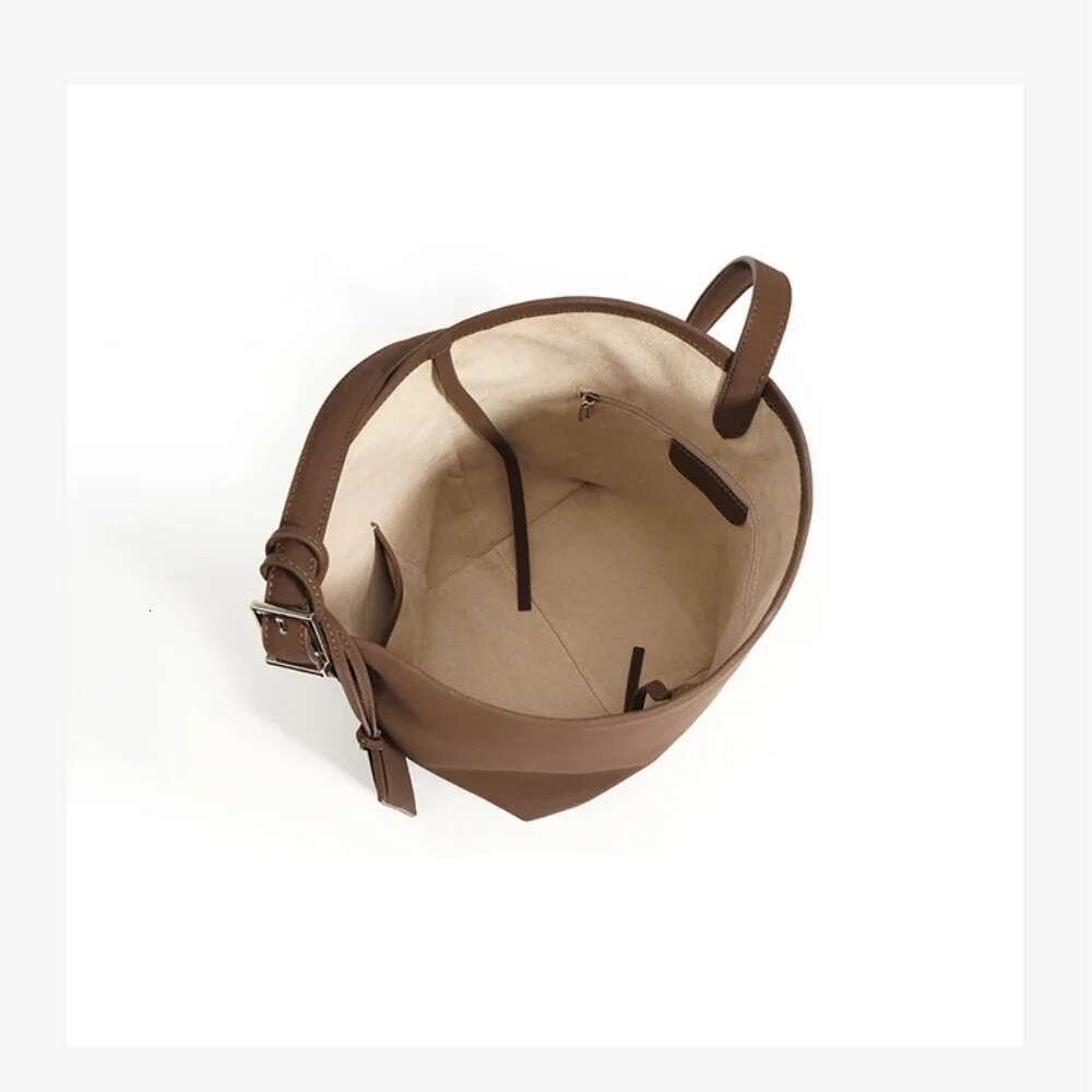 Minimalist Matte Solid Color Bucket Tote Simple Split Cow Leather Women Handbag With Cardholder Commuter Ladies Shoulder Bag