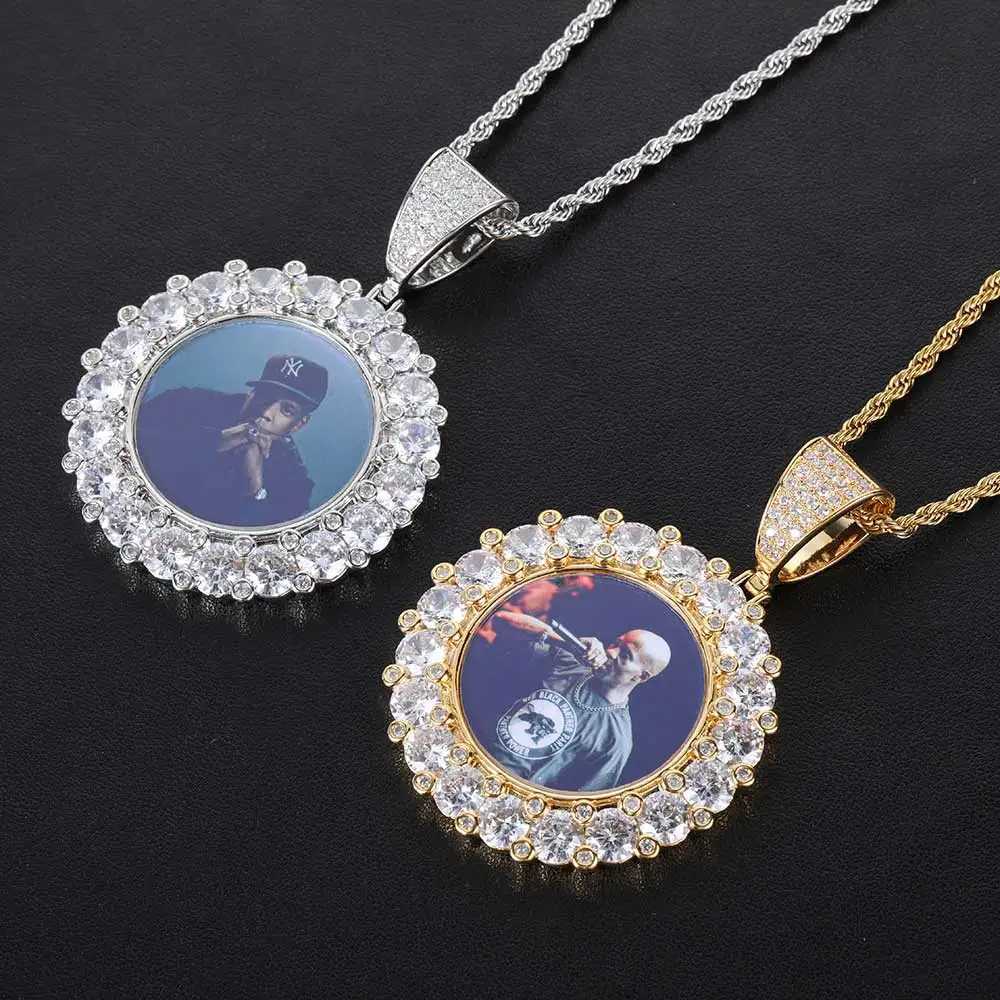 Gold customized large diamond photo medal sparkling necklace pendant hip-hop picture jewelry gift laser can X250224